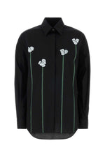 Black Floral Print Stretch Shirt 1