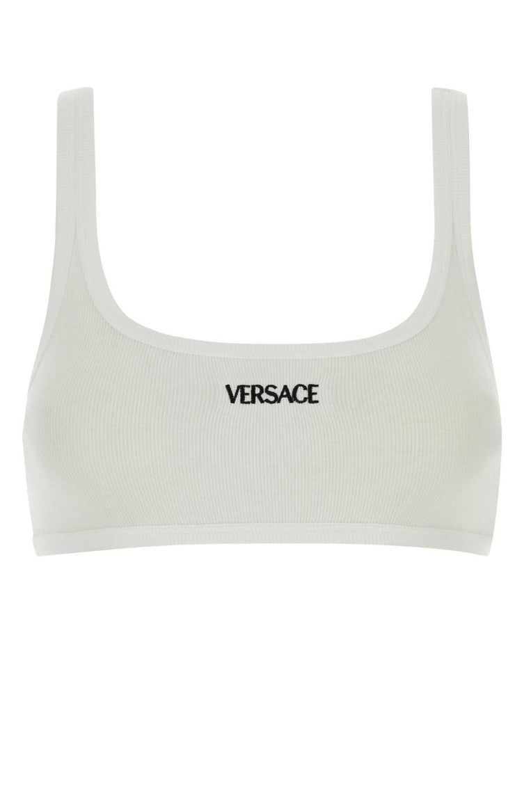 White Logo Embroidery Ribbed Bra 1
