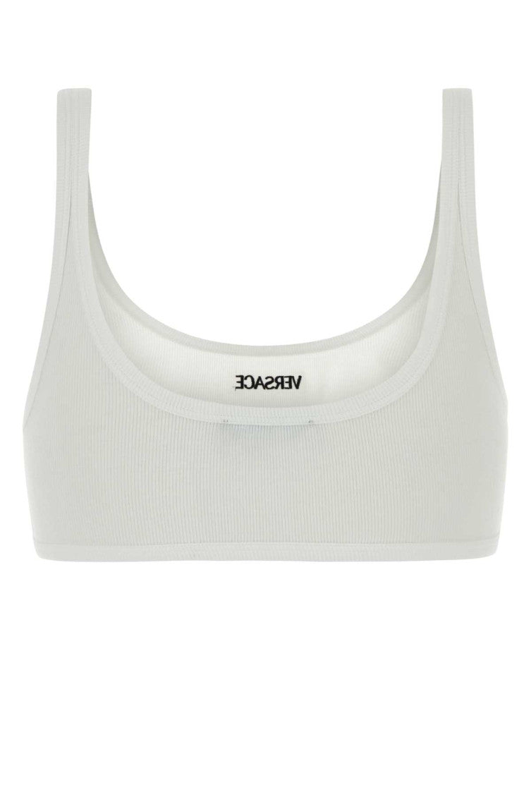 White Logo Embroidery Ribbed Bra 2