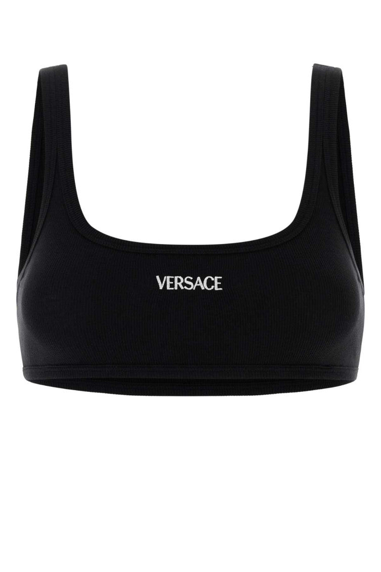 Black Logo Embroidery Ribbed Bra 1