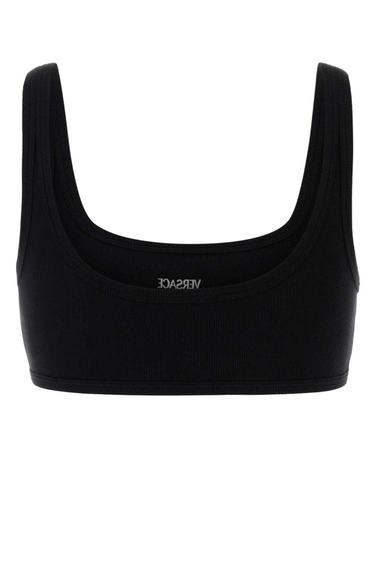 Black Logo Embroidery Ribbed Bra 2