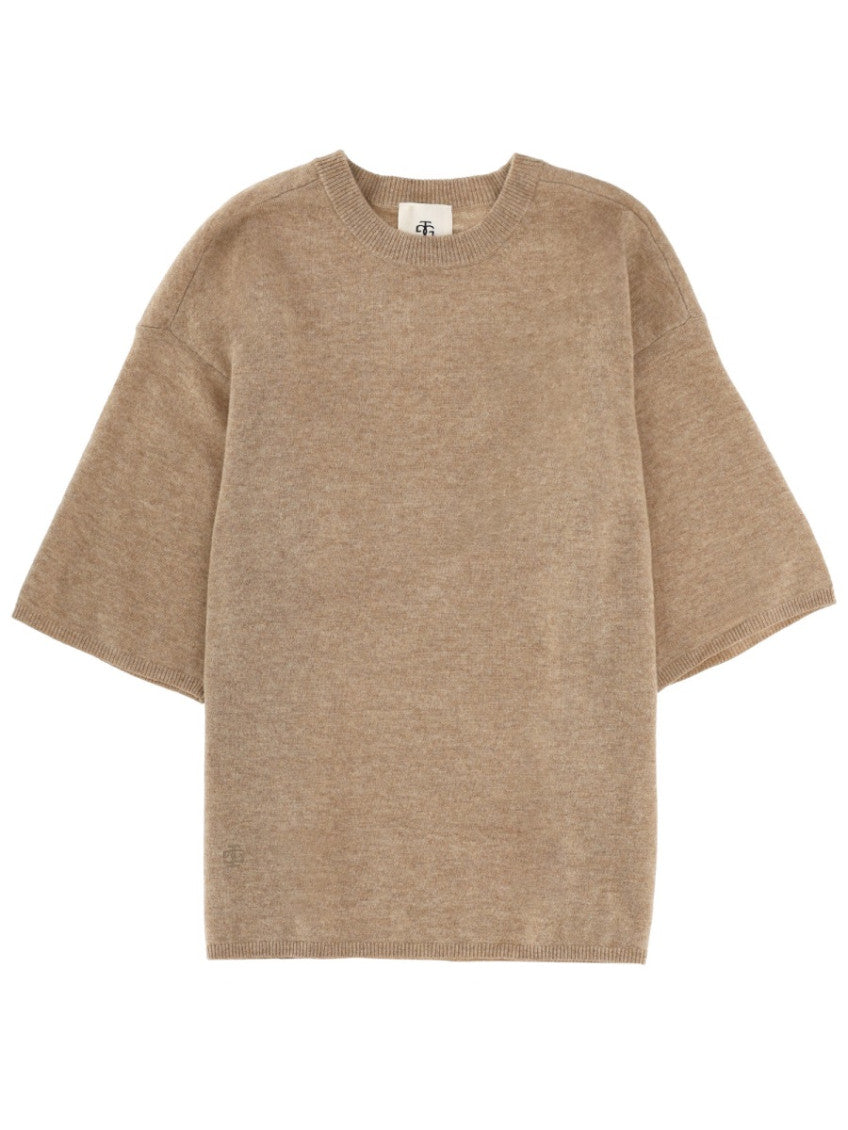 Beige Solid Crew Neck T-Shirt 1