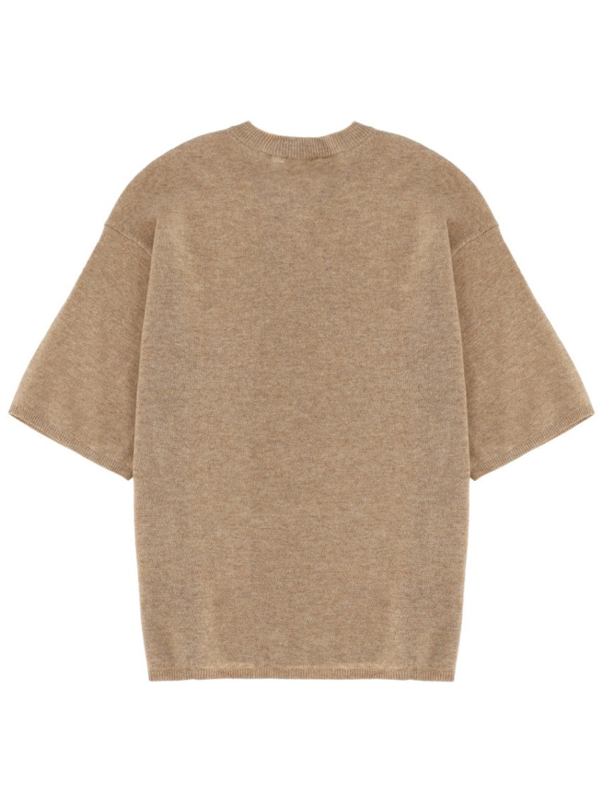 Beige Solid Crew Neck T-Shirt 2