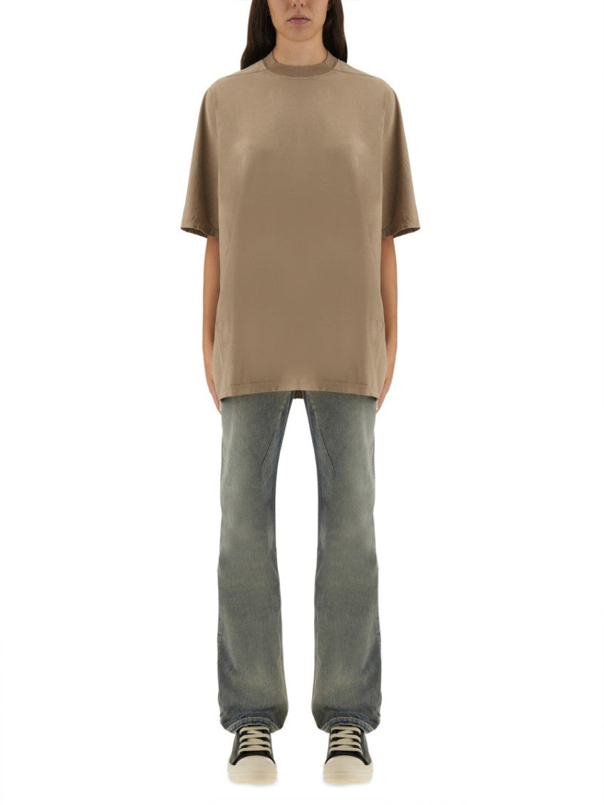 Beige Solid Crew Neck T-Shirt 2