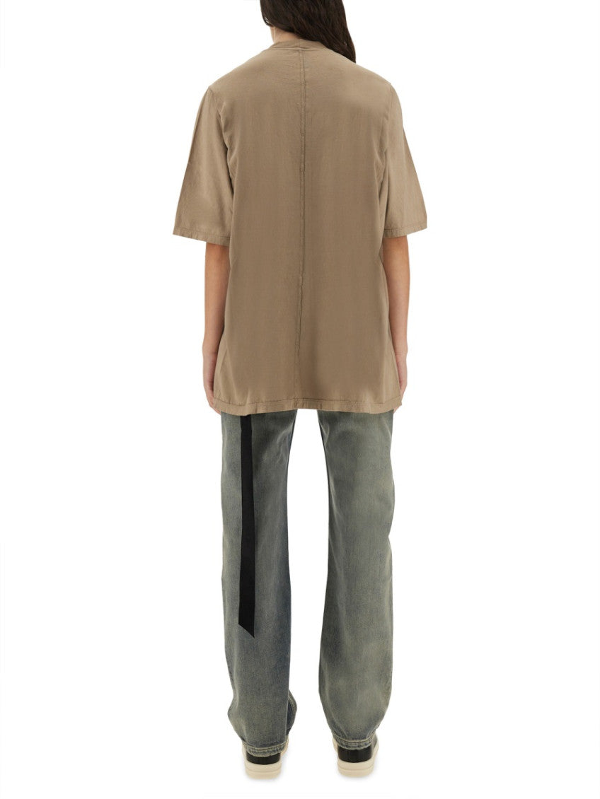 Beige Solid Crew Neck T-Shirt 3