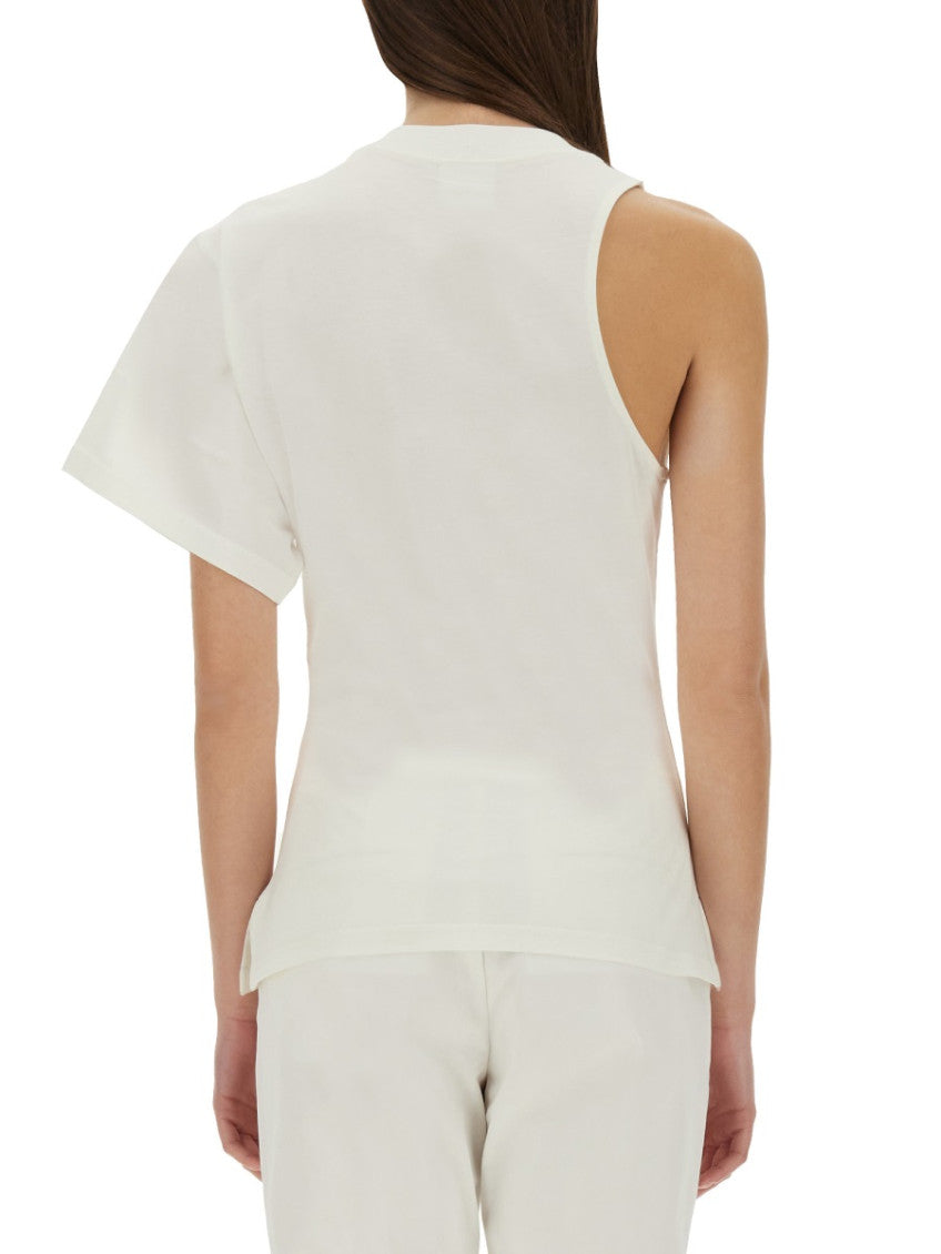 White Solid One Shoulder T-Shirt 2