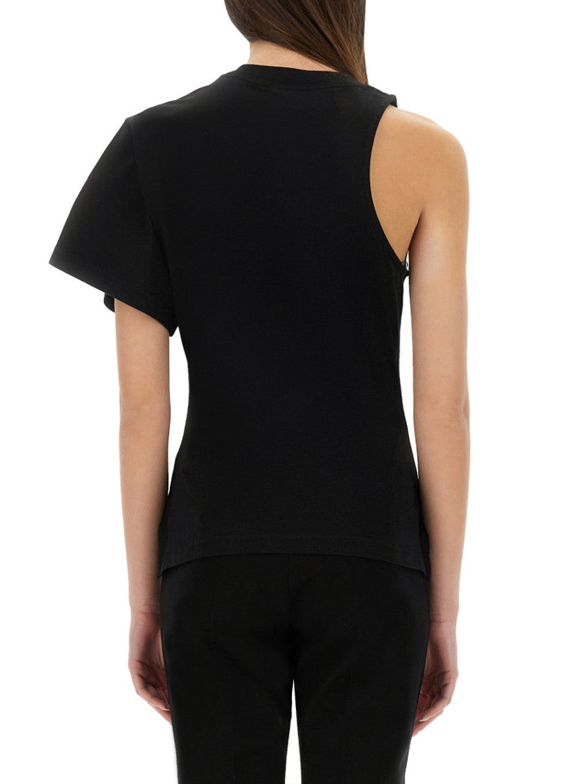 Black Solid One Shoulder T-Shirt 2