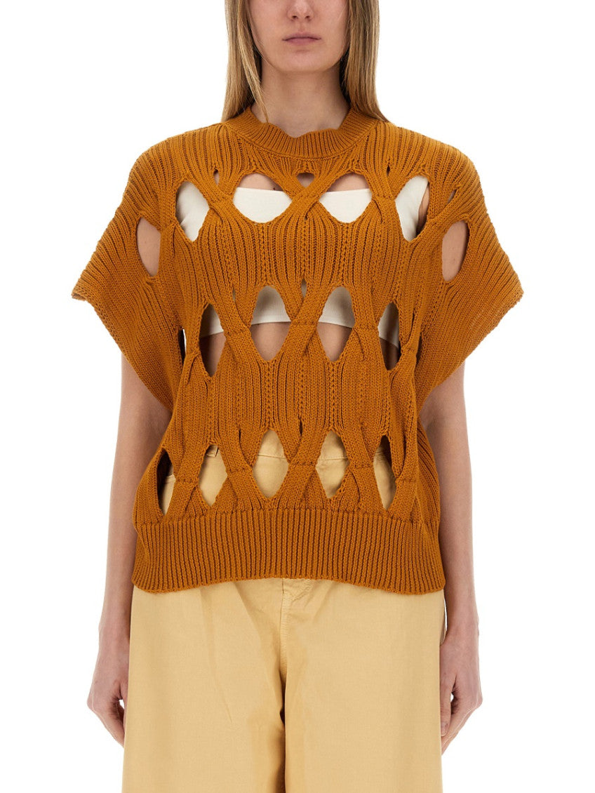 Orange Knitted Crew Neck Top 1
