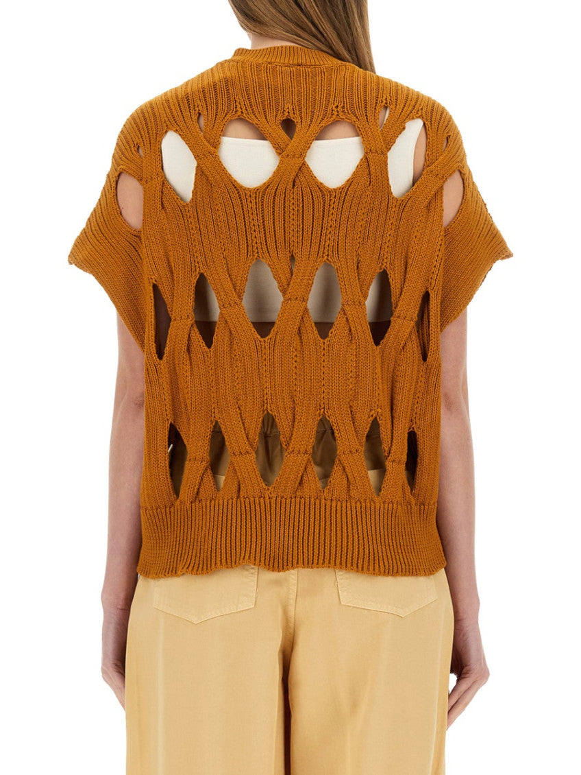Orange Knitted Crew Neck Top 2