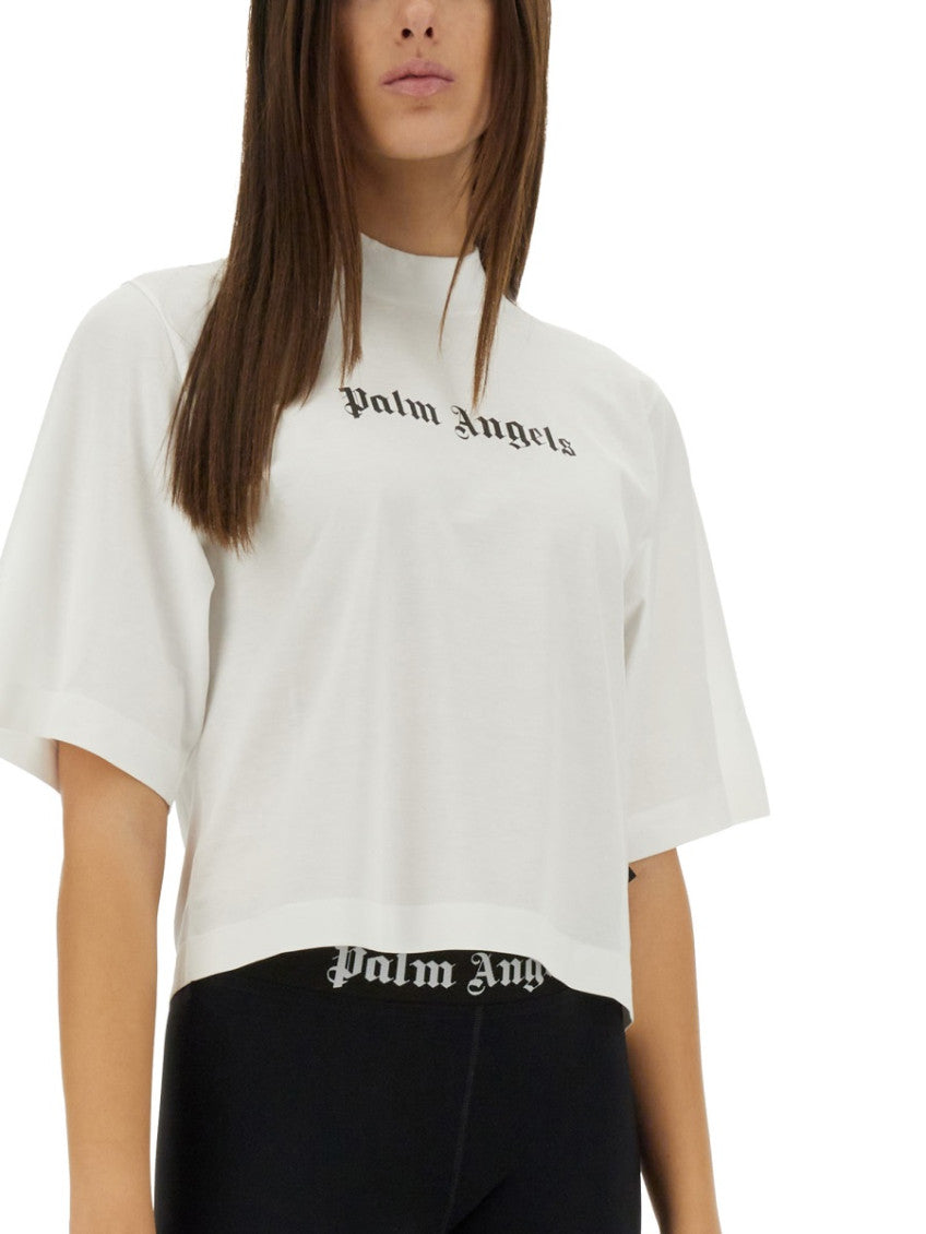 White Logo Mock Collar T-Shirt 3