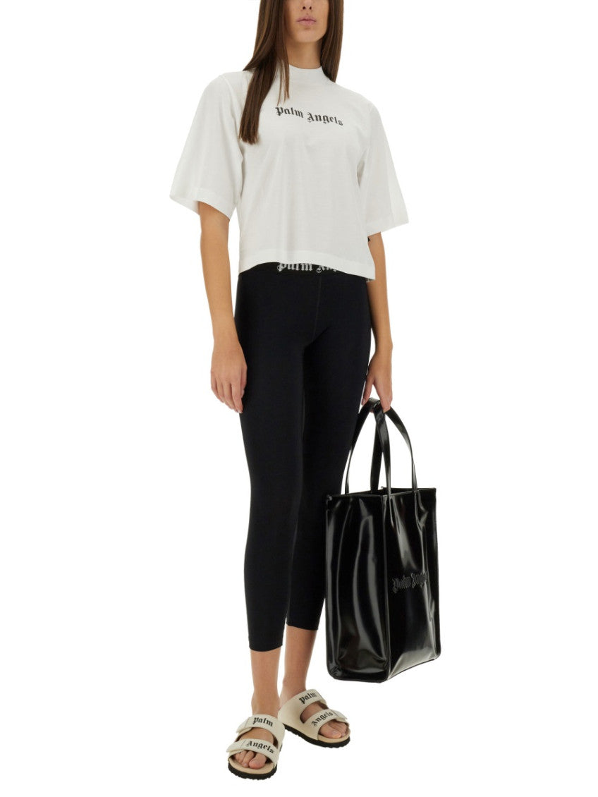 White Logo Mock Collar T-Shirt 4