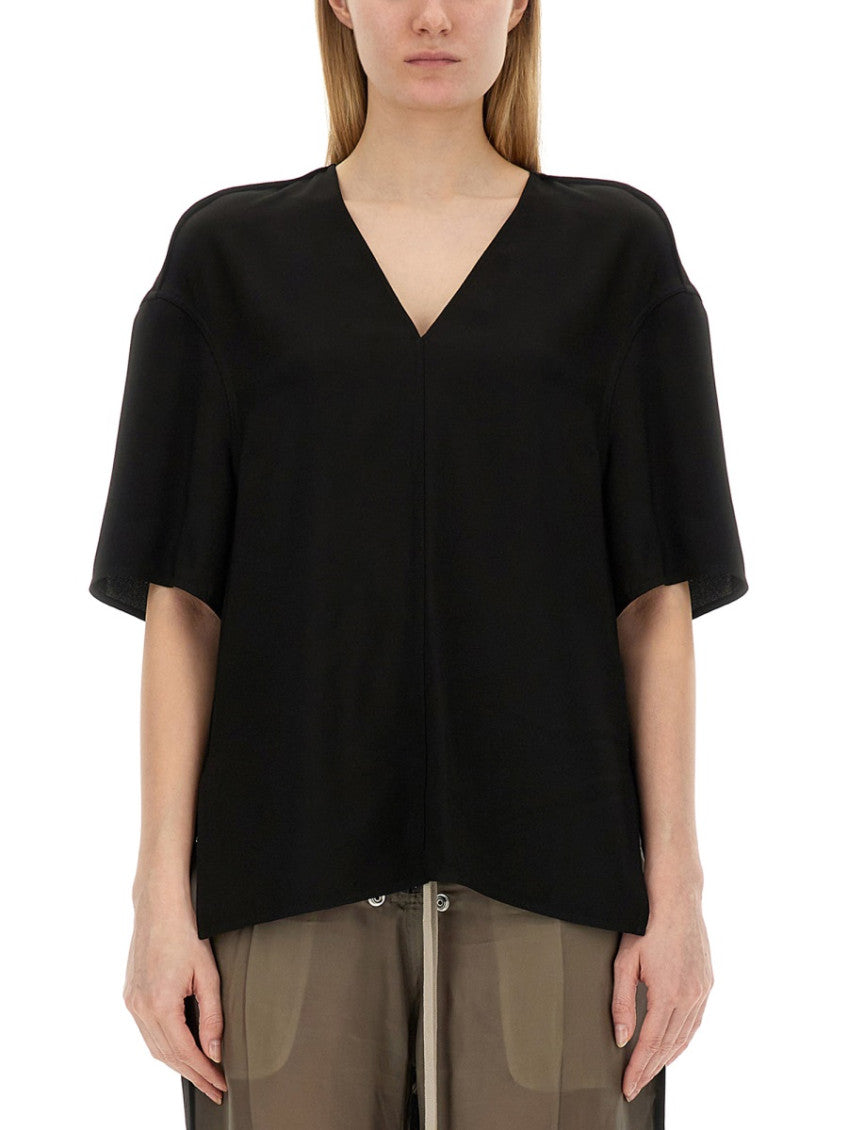 Black Solid V Neck T-Shirt 1