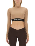 Beige Logo Mock Collar T-Shirt 1