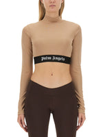Beige Logo Mock Collar T-Shirt 1