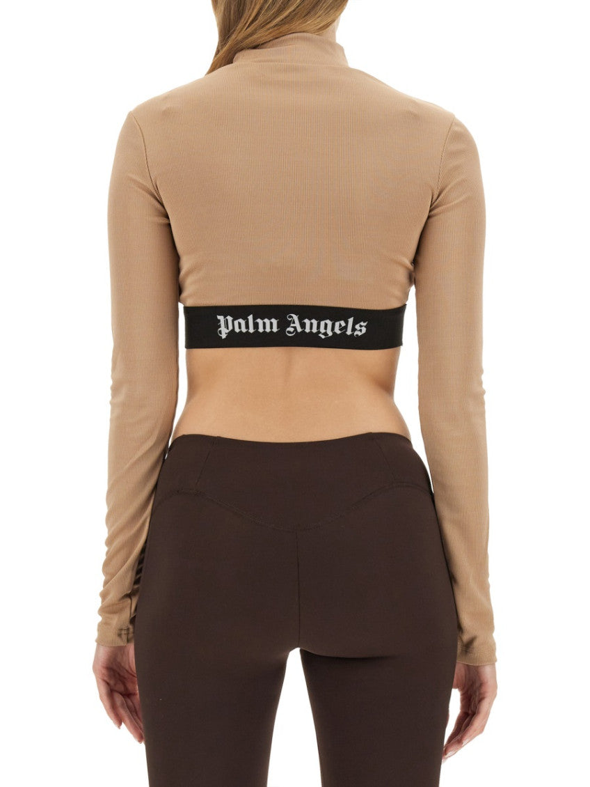 Beige Logo Mock Collar T-Shirt 2
