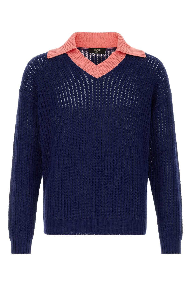 Blue V Neck Sweaters 1