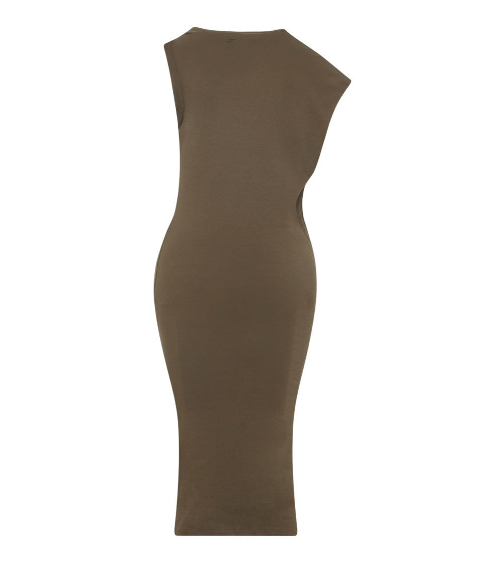 Khaki Boat Neck Dress 2