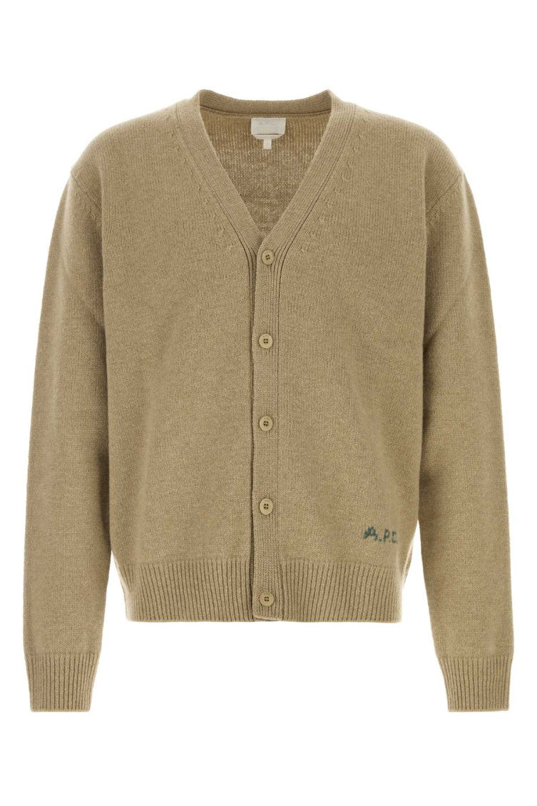 Beige V Neck Cardigans 1