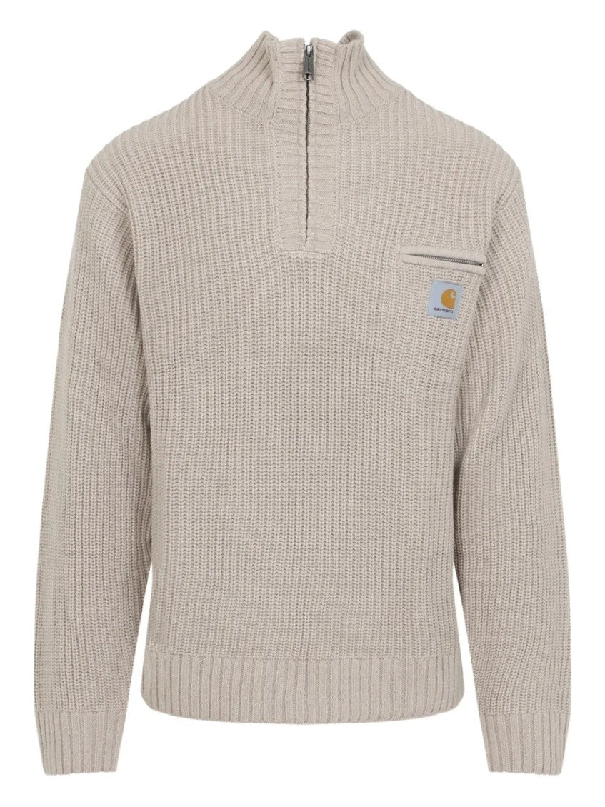 Beige Mock Collar Sweaters 1