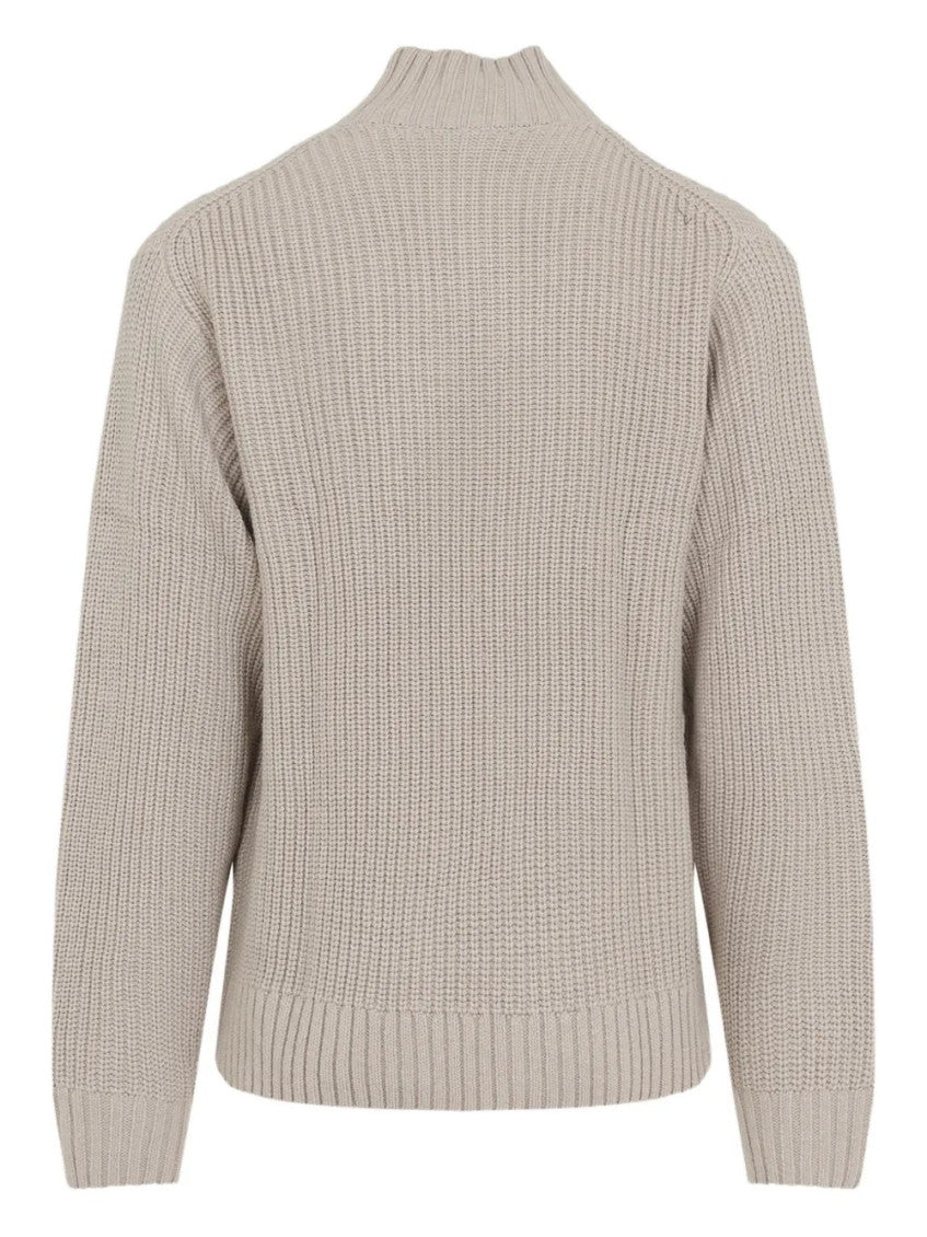 Beige Mock Collar Sweaters 2