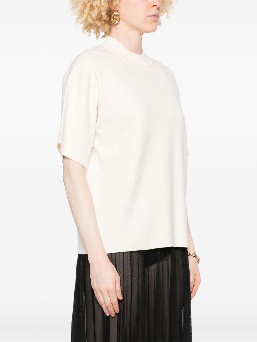 Beige Mockneck Solid T-Shirt 3