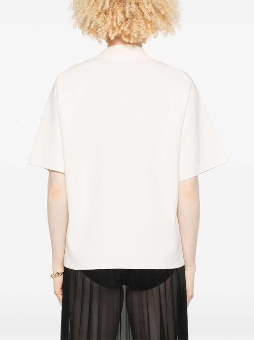 Beige Mockneck Solid T-Shirt 4