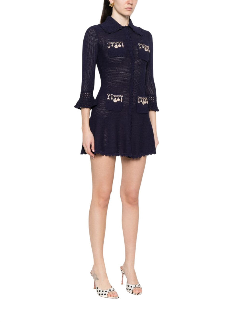 Blue Embellished Shirt Collar Mini Dress 3