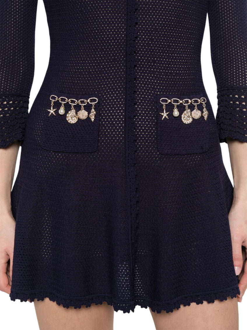 Blue Embellished Shirt Collar Mini Dress 4