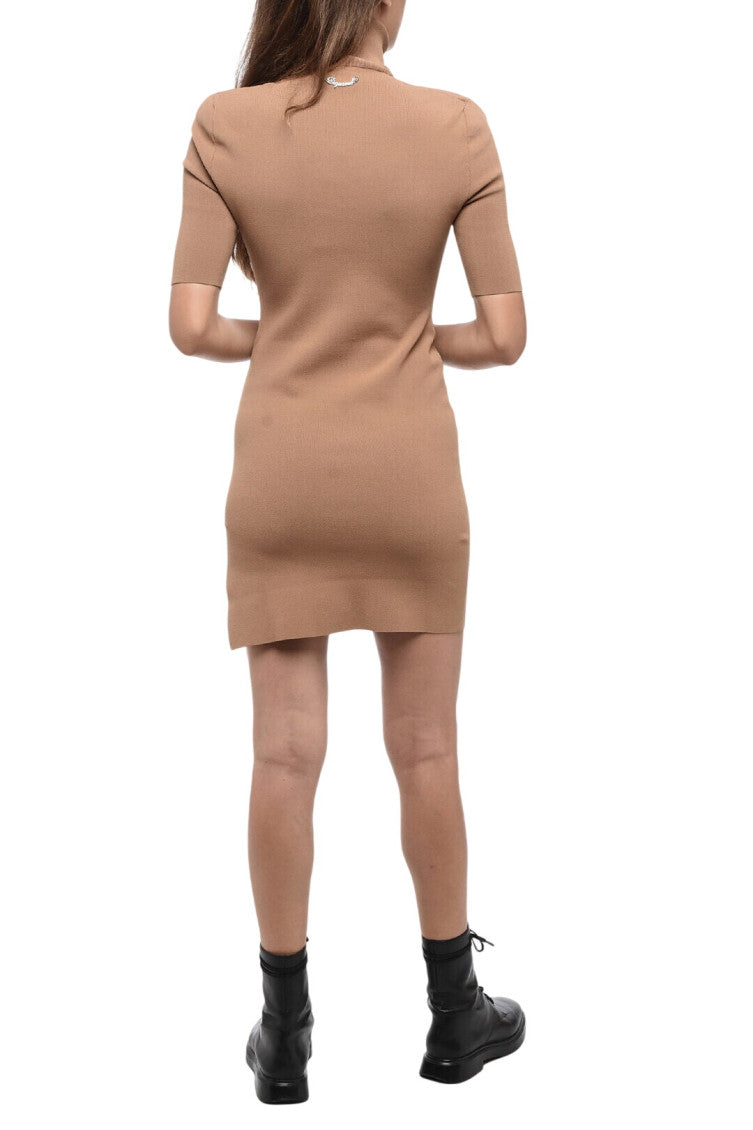 Beige Mock Collar Mini Dress 2