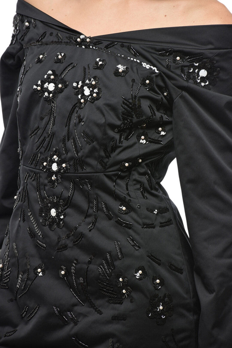 Black Embellished Off Shoulder Mini Dress 3