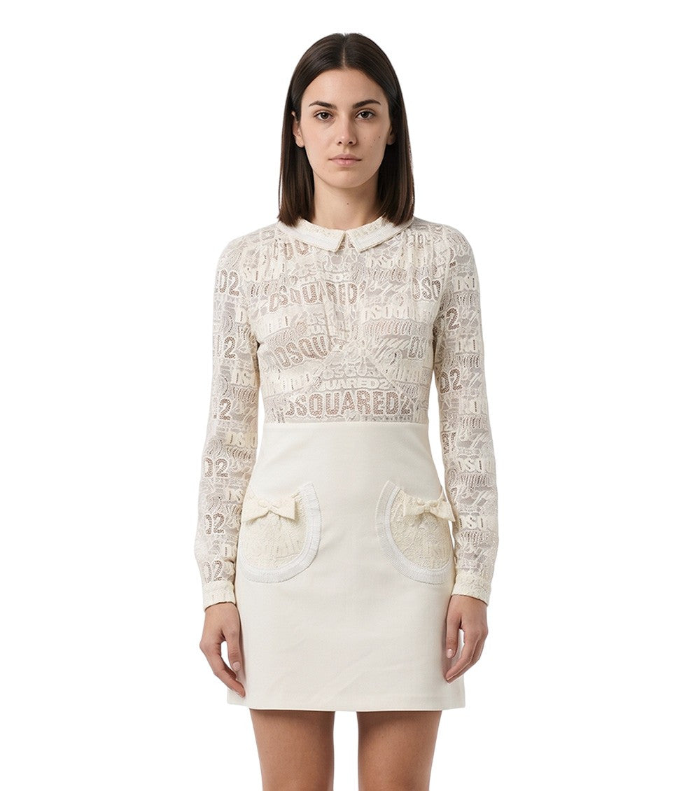 White Graphic Crew Neck Dress 1