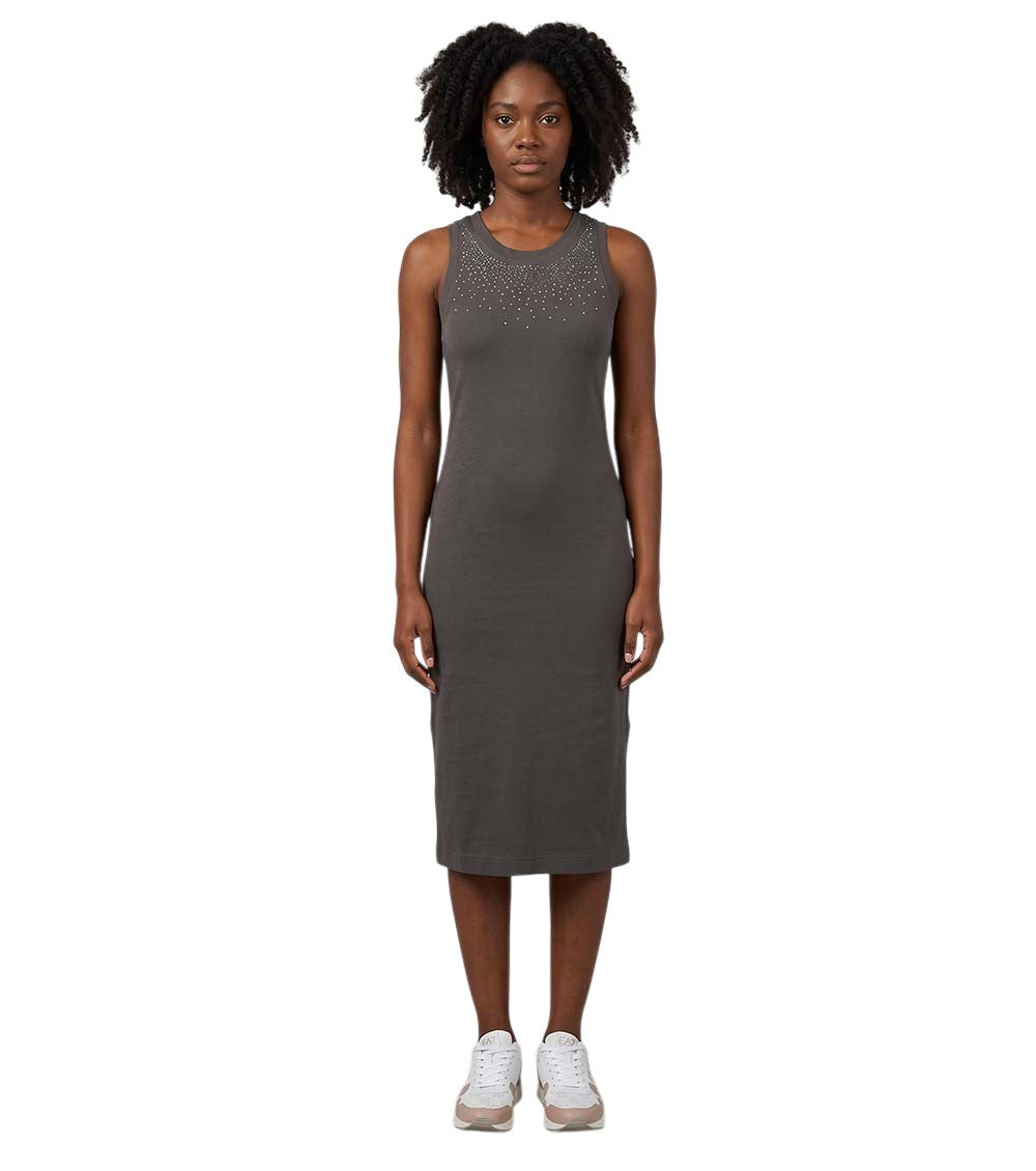 Grey Embellished Round Neck Midi Dress 1