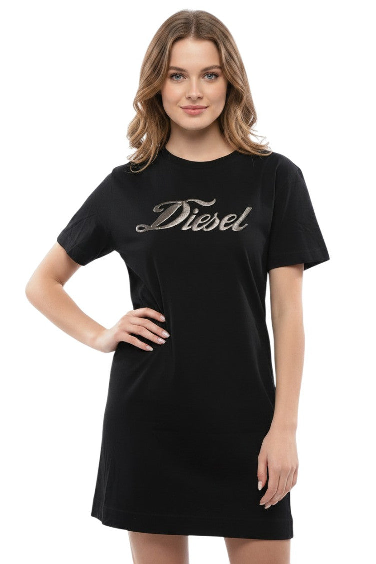 Black Logo Round Neck Mini Dress 1