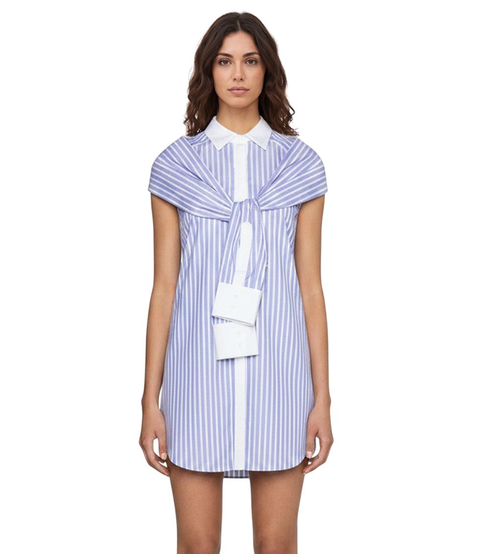 Sky Blue Stripes Shirt Collar Mini Dress 2