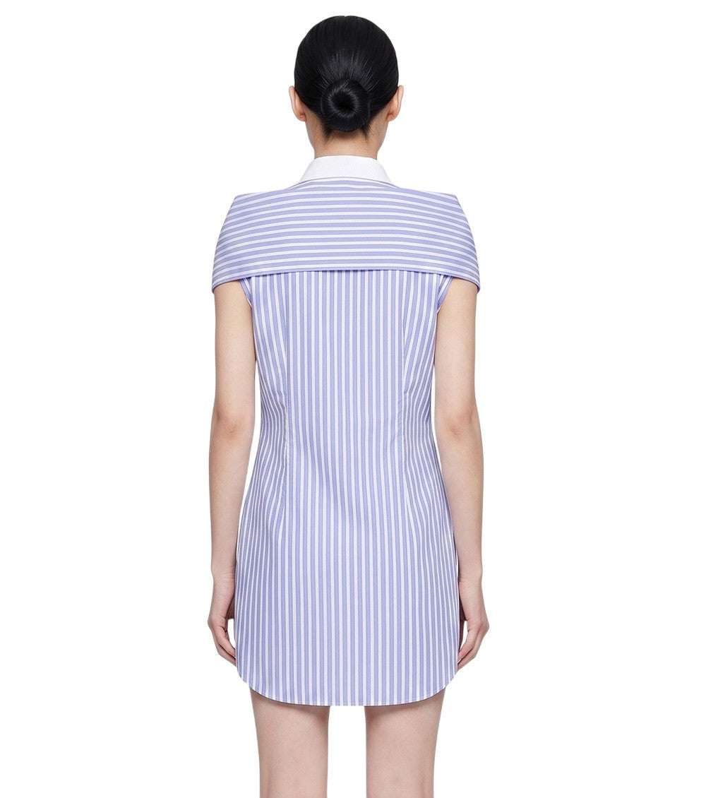 Sky Blue Stripes Shirt Collar Mini Dress 3