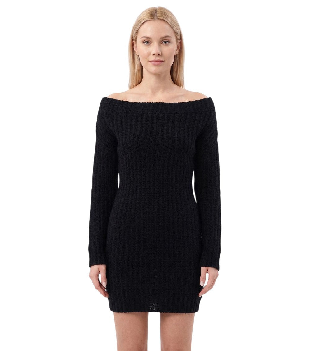 Black Knitted Off Shoulder Mini Dress 1