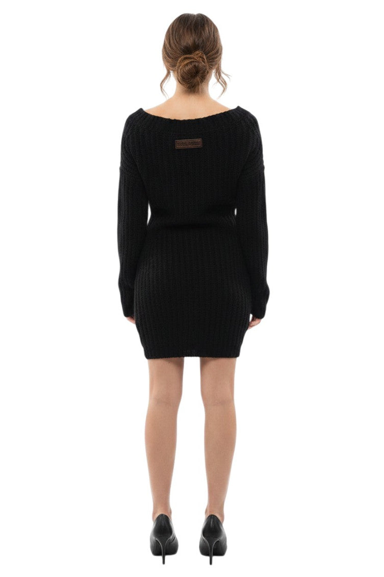 Black Knitted Off Shoulder Mini Dress 2