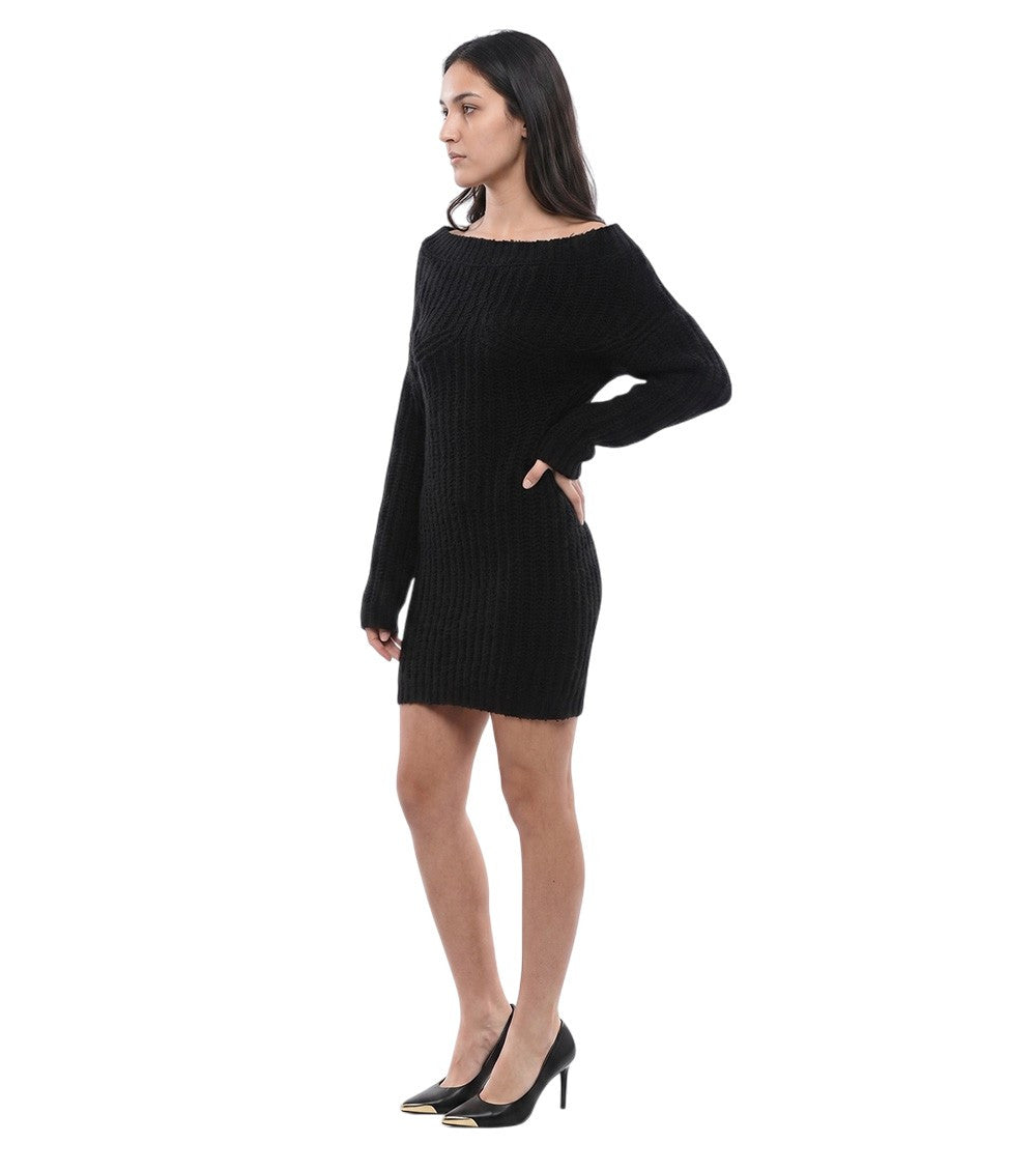Black Knitted Off Shoulder Mini Dress 3