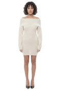White Knitted Off Shoulder Mini Dress 1