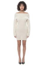 White Knitted Off Shoulder Mini Dress 1