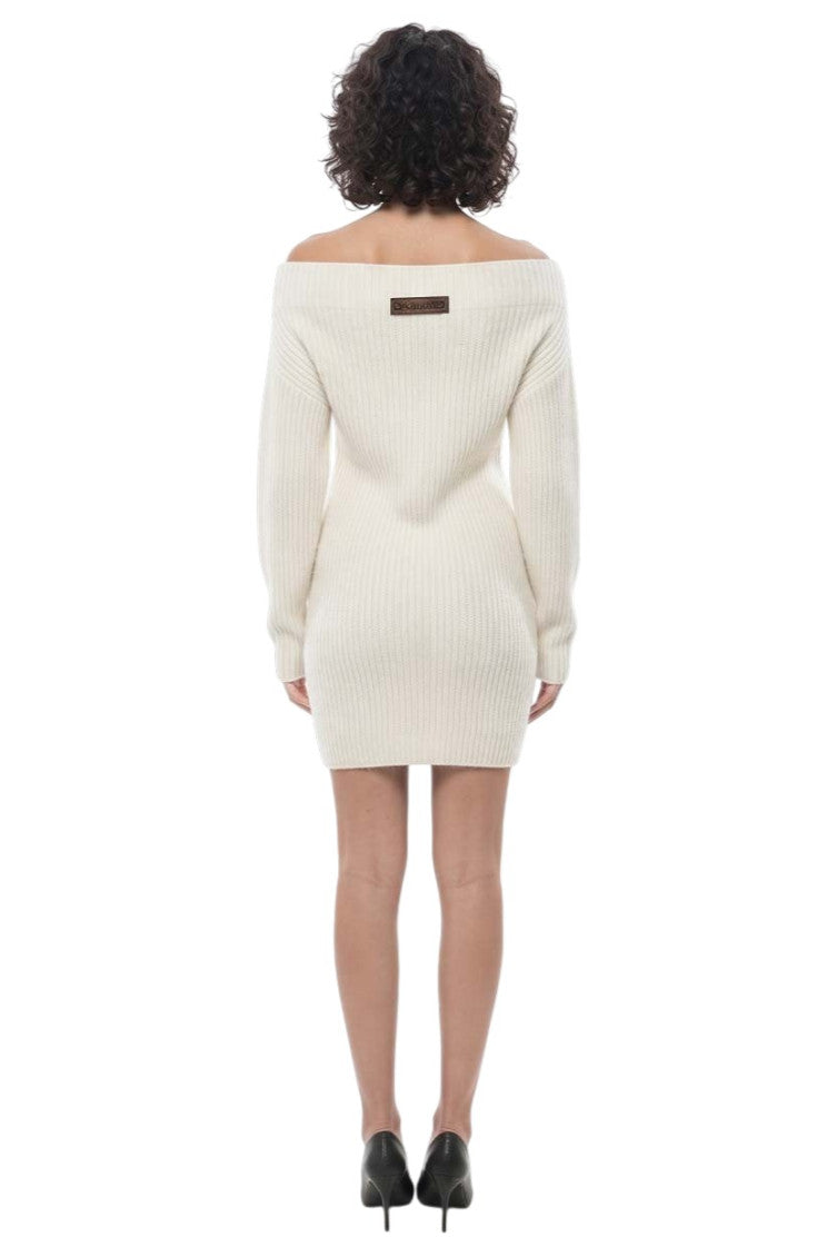 White Knitted Off Shoulder Mini Dress 2