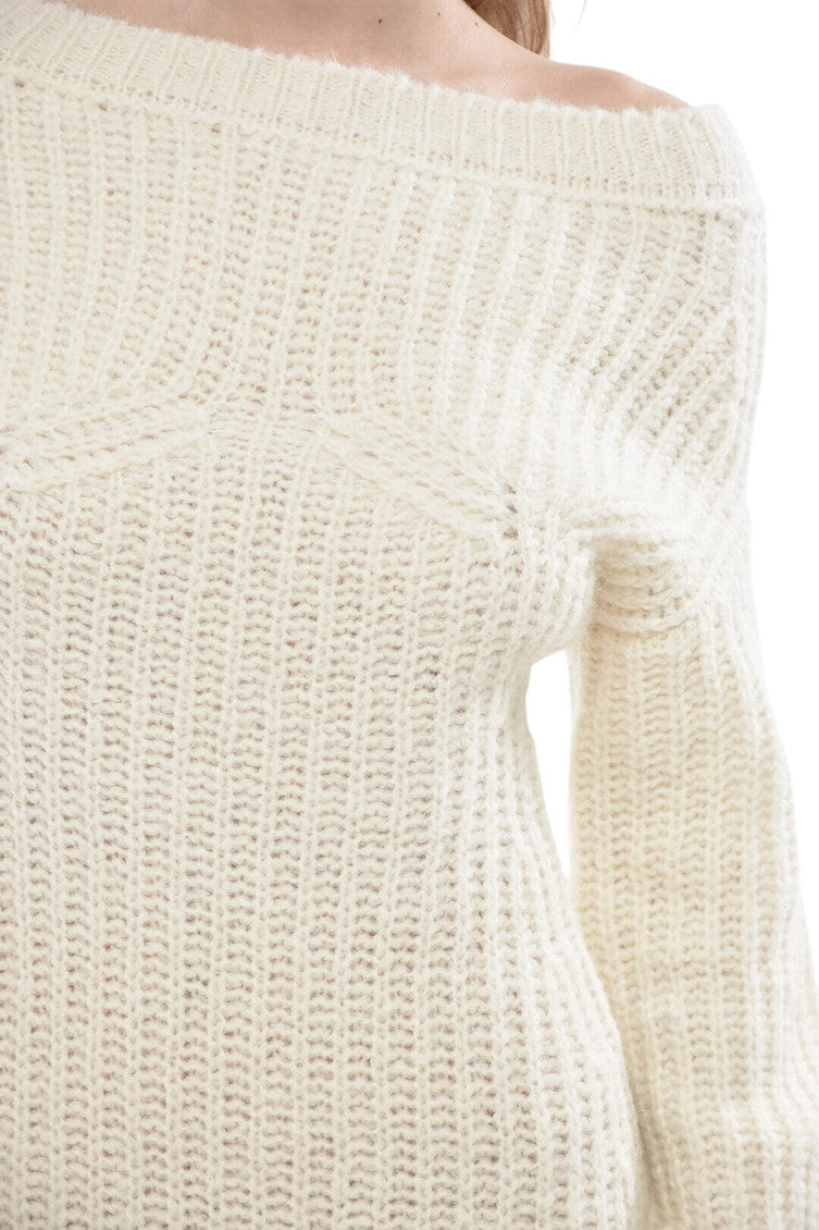 White Knitted Off Shoulder Mini Dress 3