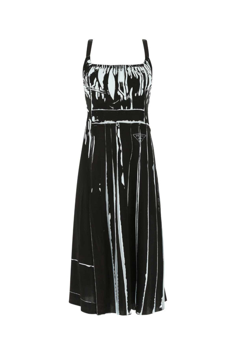 Black Printed Stretch Viscose Dress 1