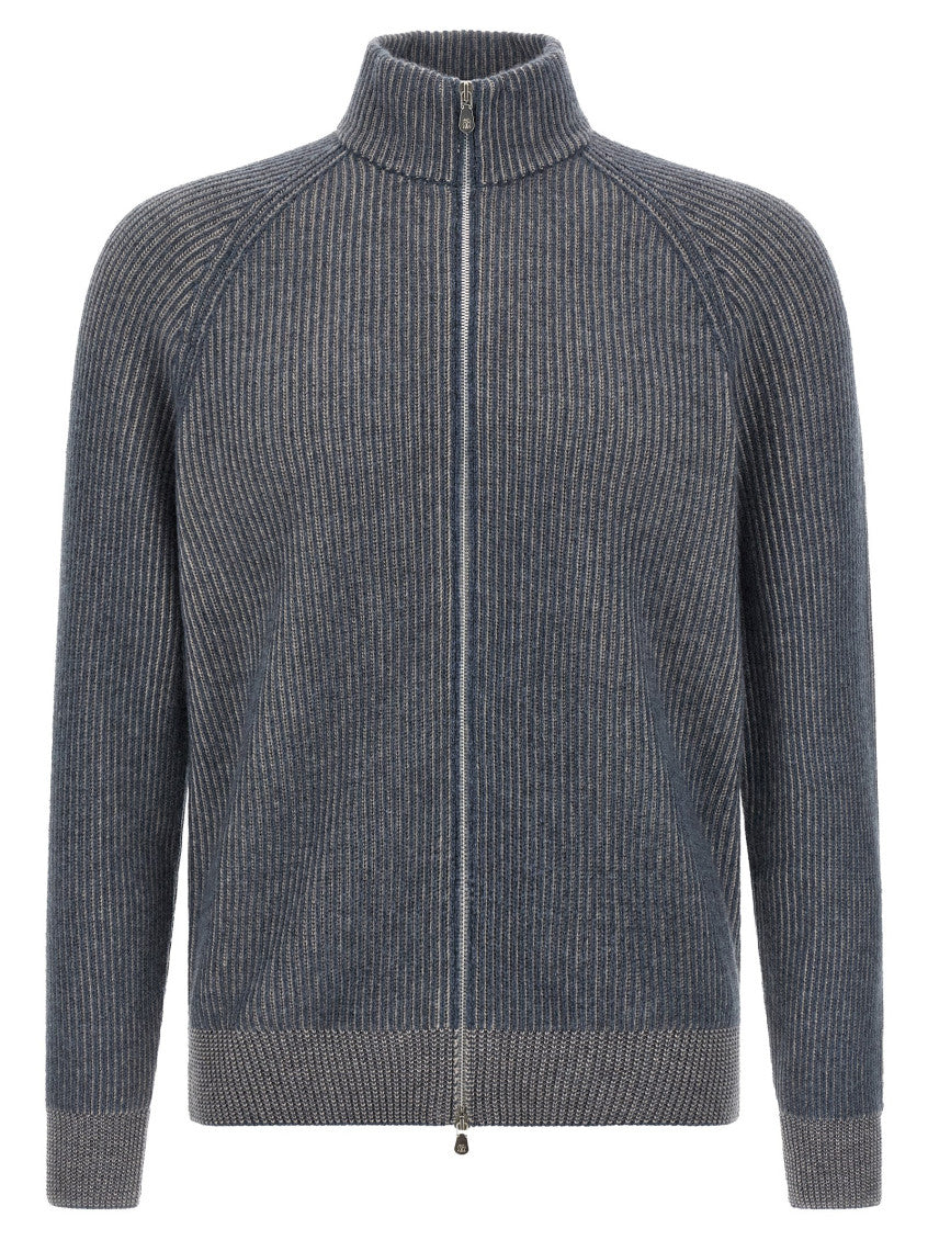 Blue Knitted Zip-Up Cardigan 1