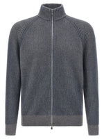 Blue Knitted Zip-Up Cardigan 1