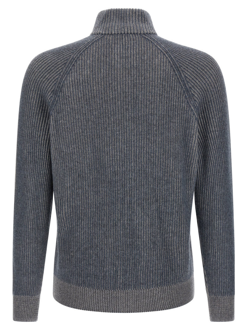 Blue Knitted Zip-Up Cardigan 2