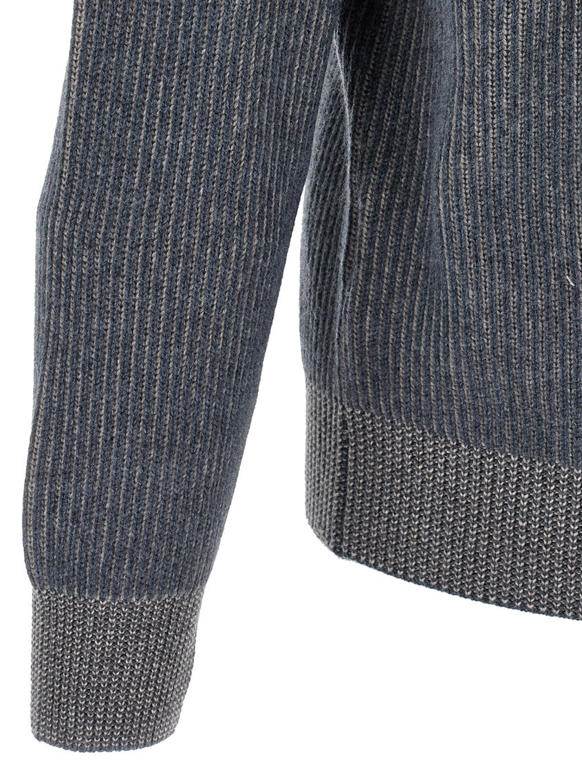 Blue Knitted Zip-Up Cardigan 4