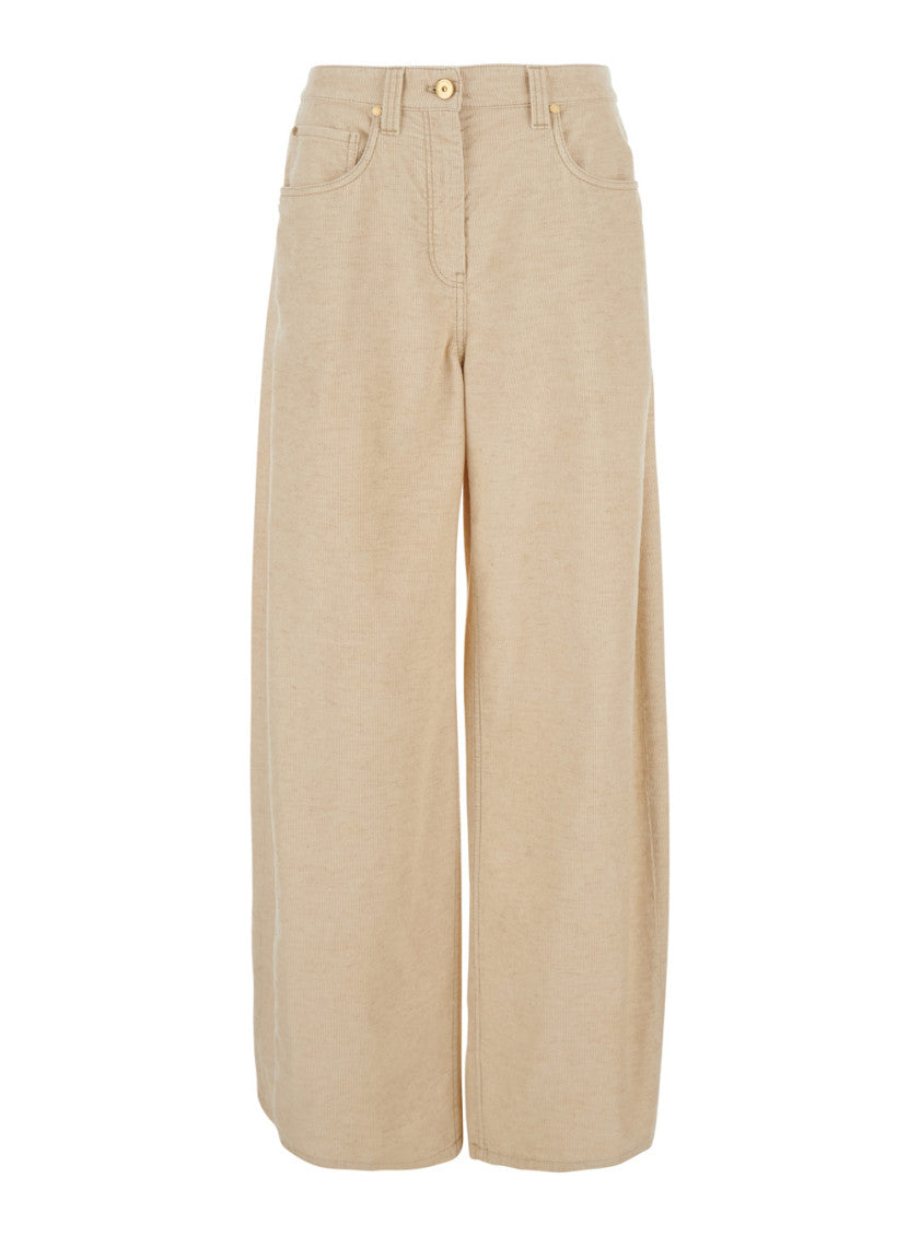 Beige Loose Flat Front Pants 1