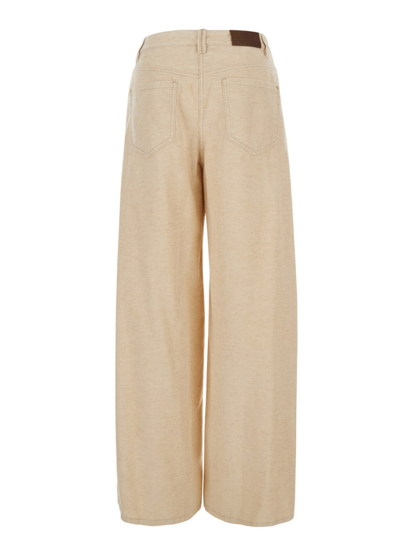 Beige Loose Flat Front Pants 2
