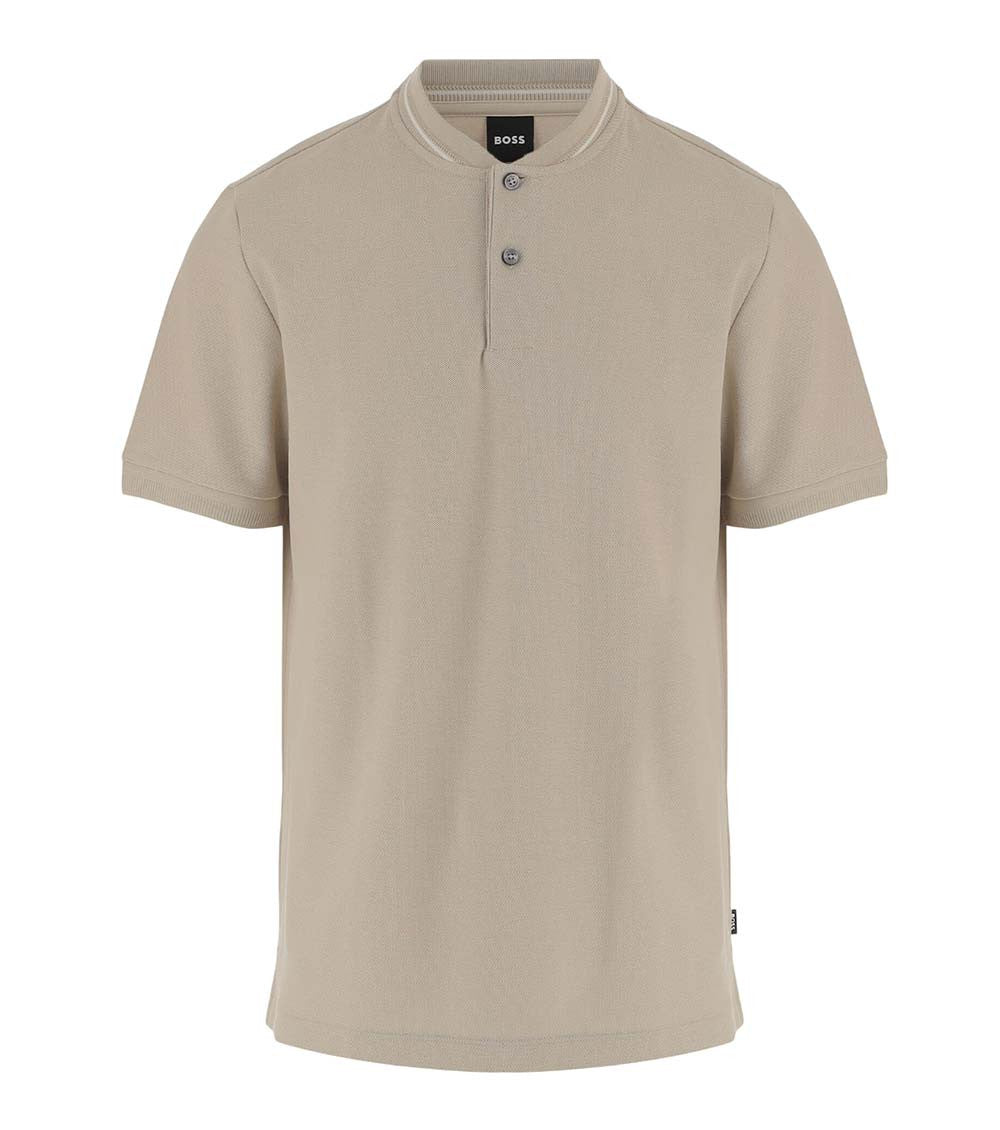 Beige Band Collar Polo 1